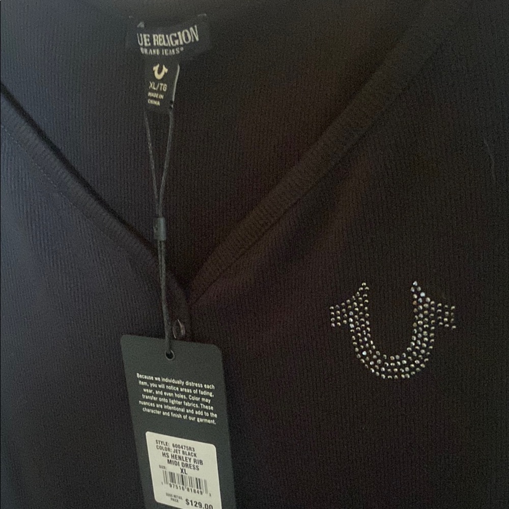 True Religion Black V-Neck with Rhinestone Logo